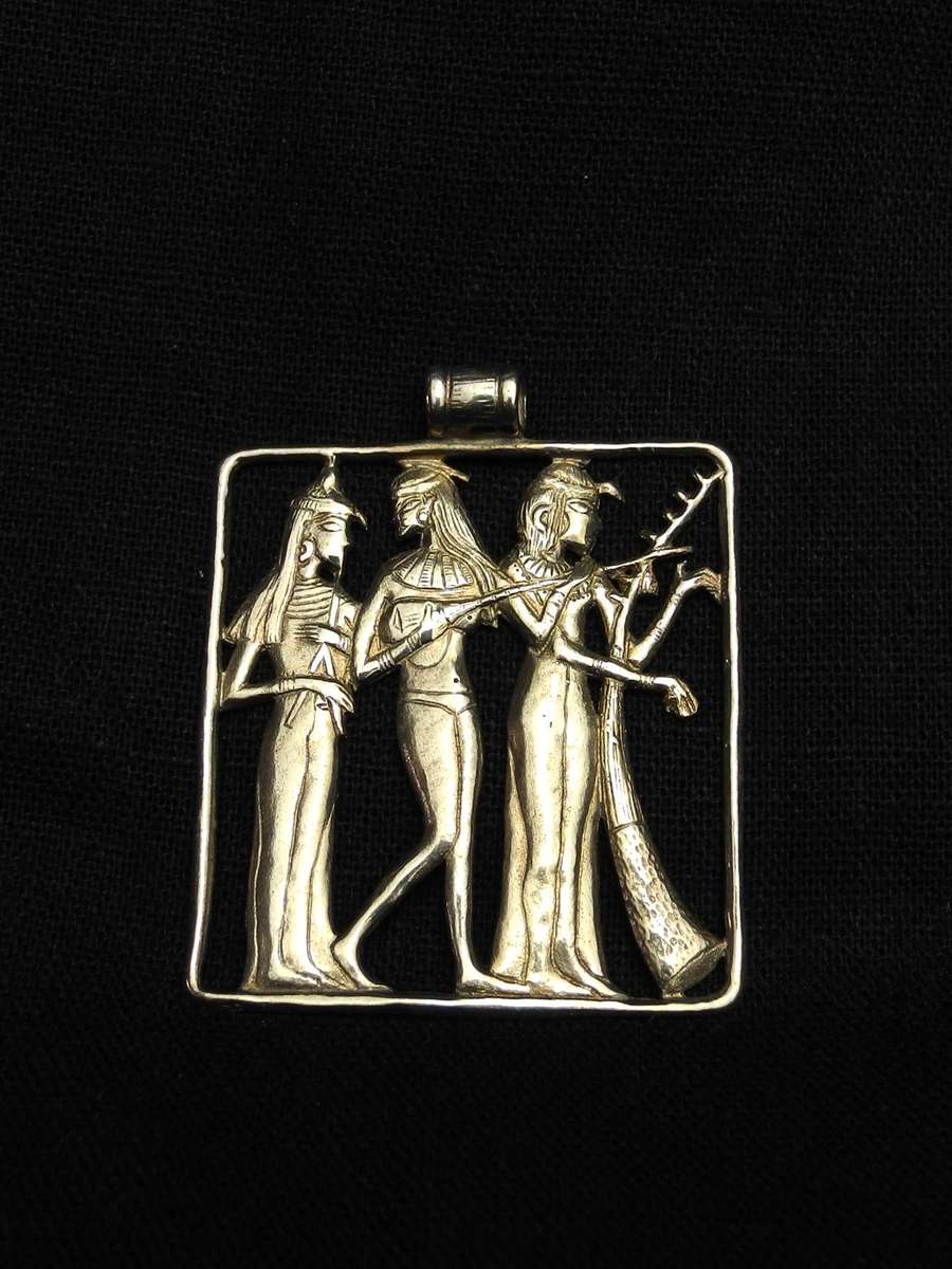 Vintage Egyptian Sterling Silver Revival Gilt Pendant (16.3g)
