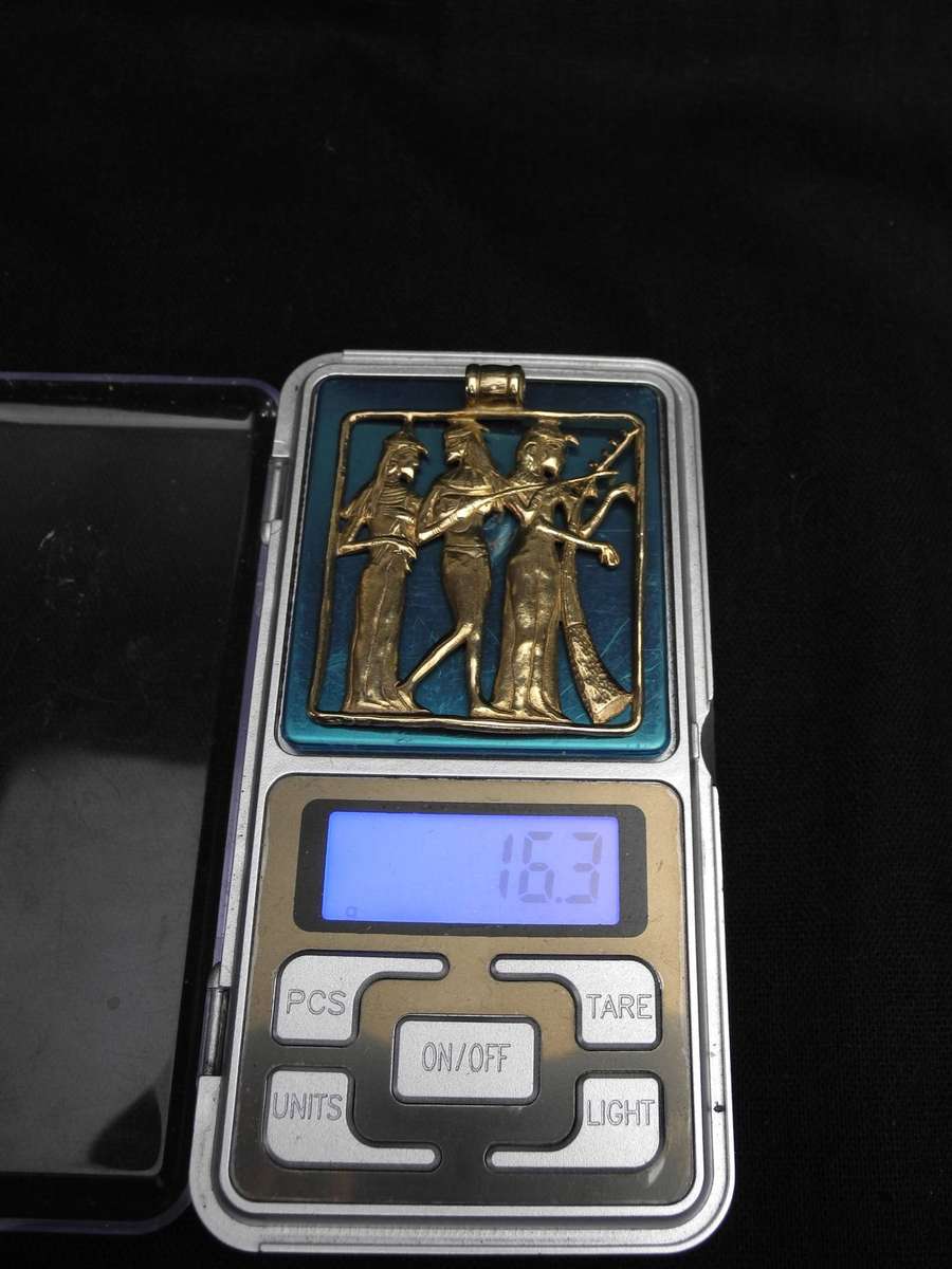 Vintage Egyptian Sterling Silver Revival Gilt Pendant (16.3g)