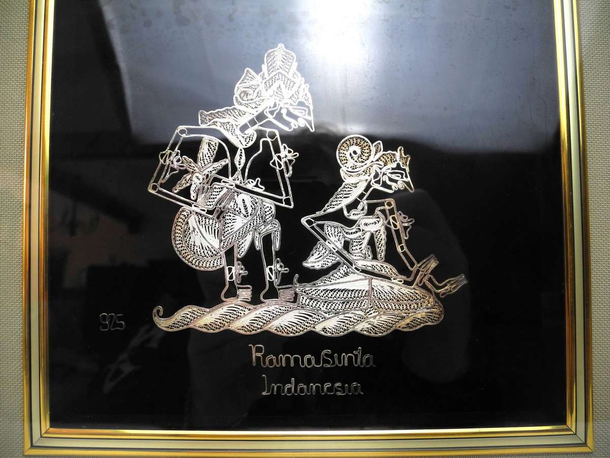 Indonesian .925 Sterling Silver Filigree Framed Art  Rama & Shinta