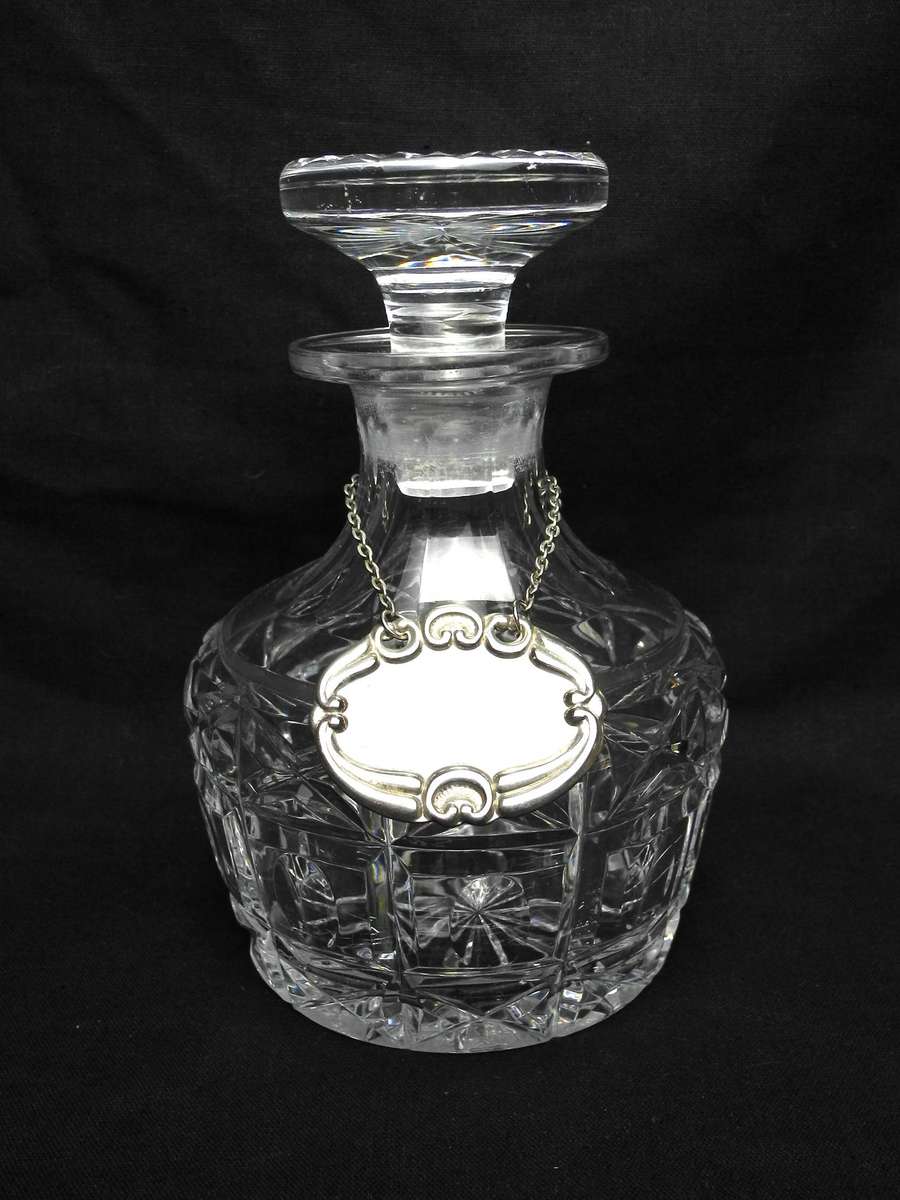 Vintage Cut Crystal Glass Spirit Decanter with Label