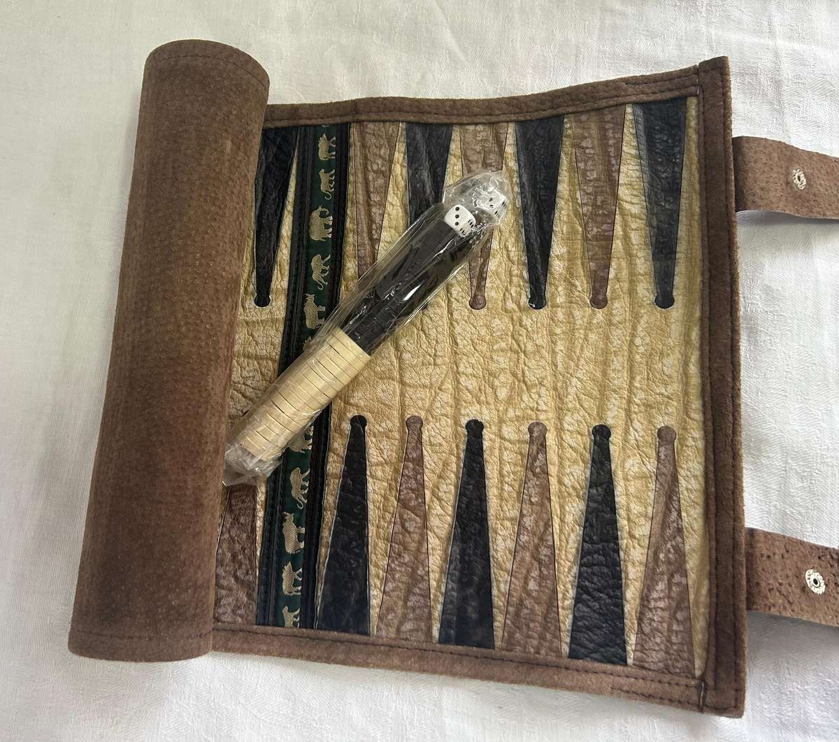Leather Backgammon Roll-Up Set