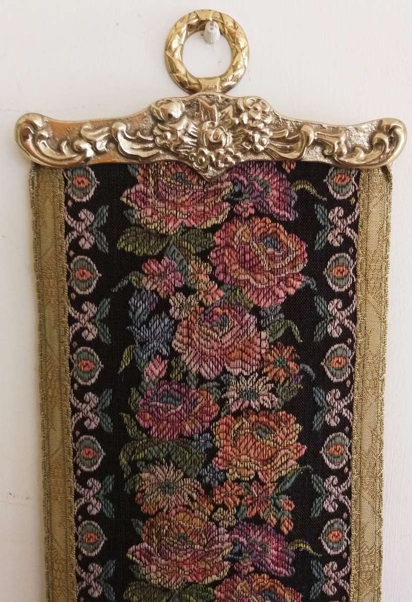 Vintage Belgium Bell Pull Wall Tapestry with Brass Fitting and Tassel