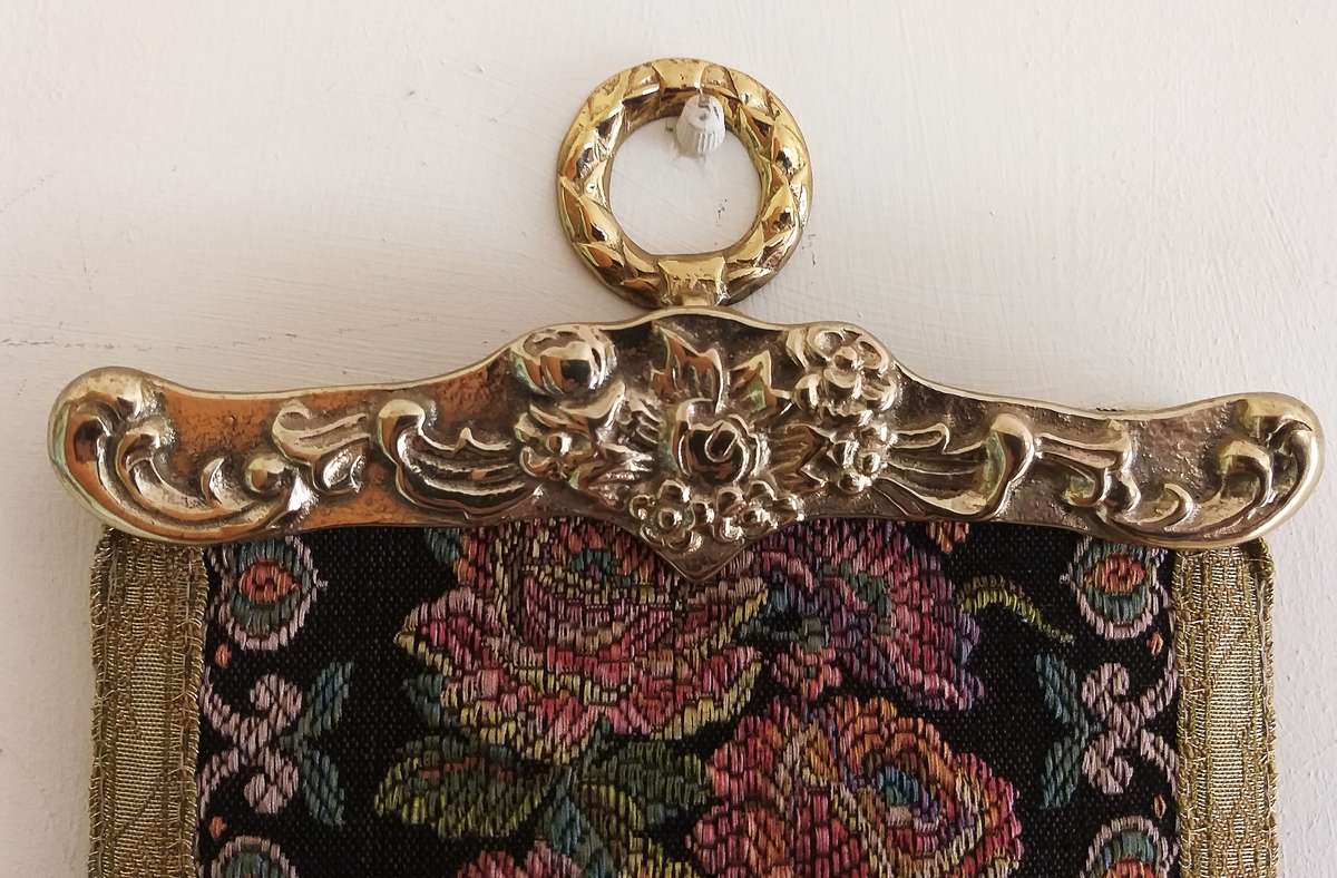 Vintage Belgium Bell Pull Wall Tapestry with Brass Fitting and Tassel