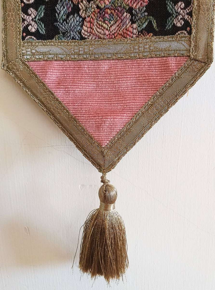 Vintage Belgium Bell Pull Wall Tapestry with Brass Fitting and Tassel