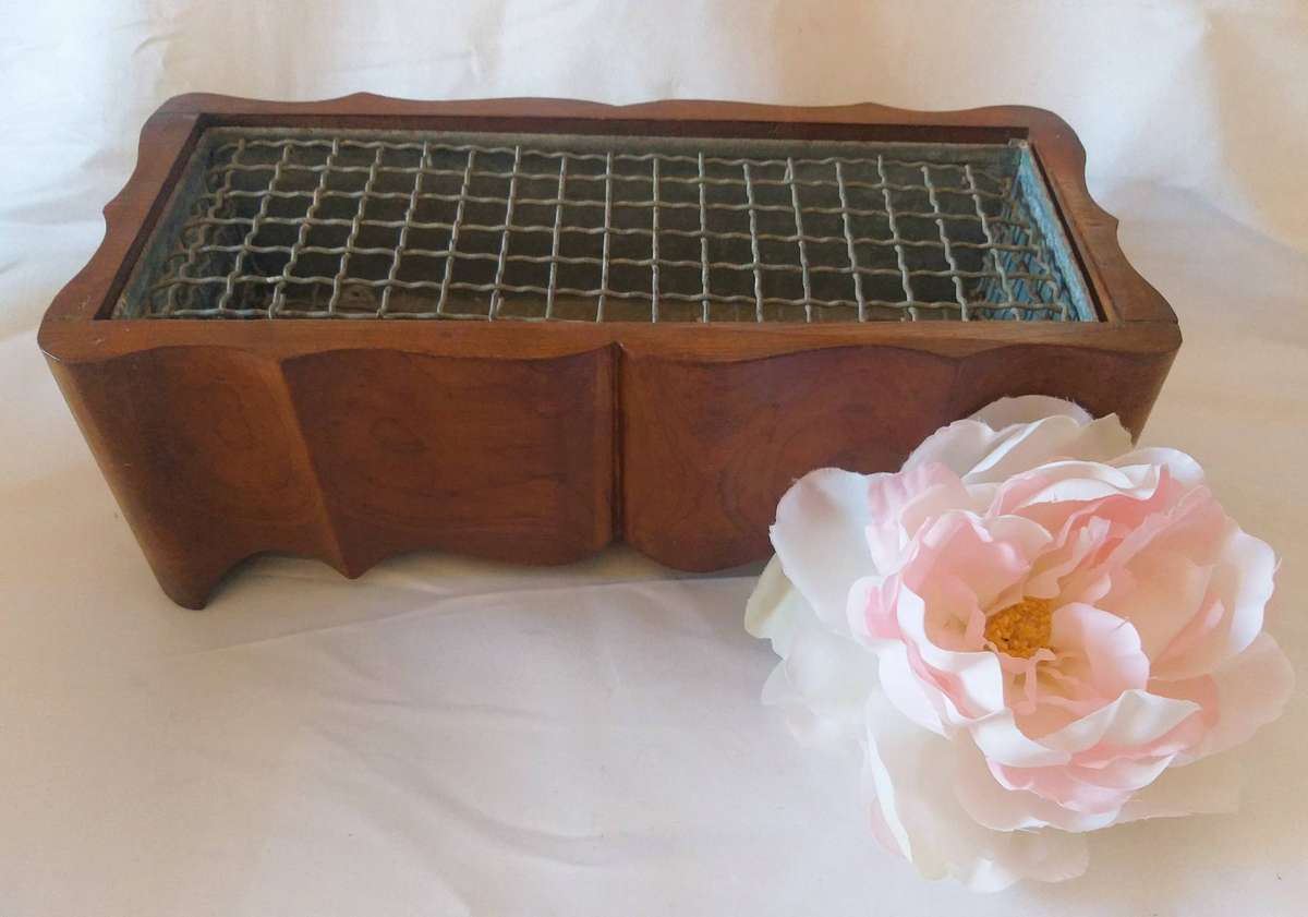 Vintage Mahogany Flower Frog / Floral Arranging Grid