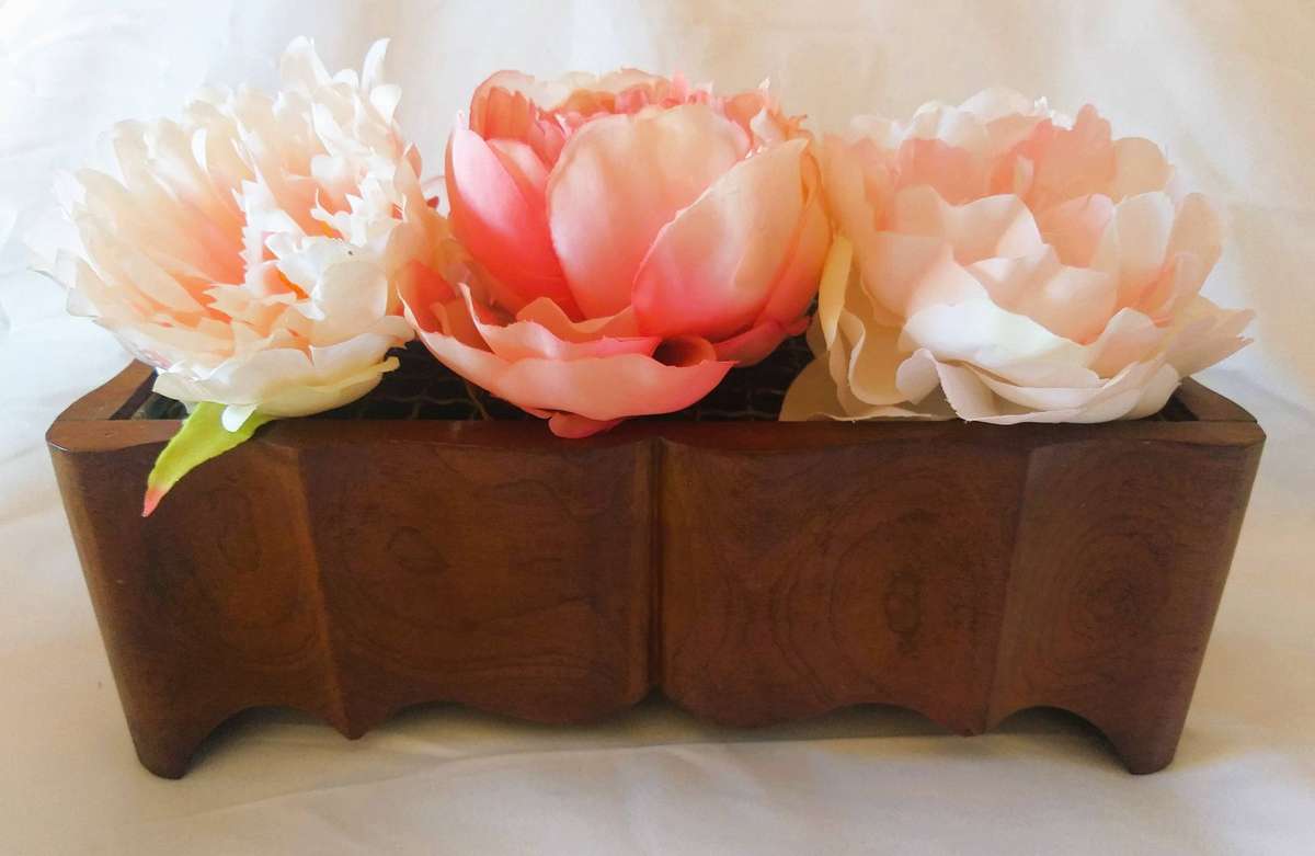 Vintage Mahogany Flower Frog / Floral Arranging Grid