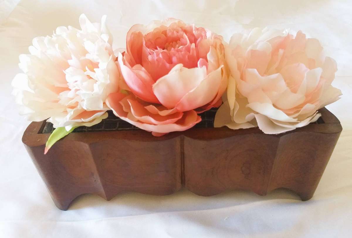 Vintage Mahogany Flower Frog / Floral Arranging Grid