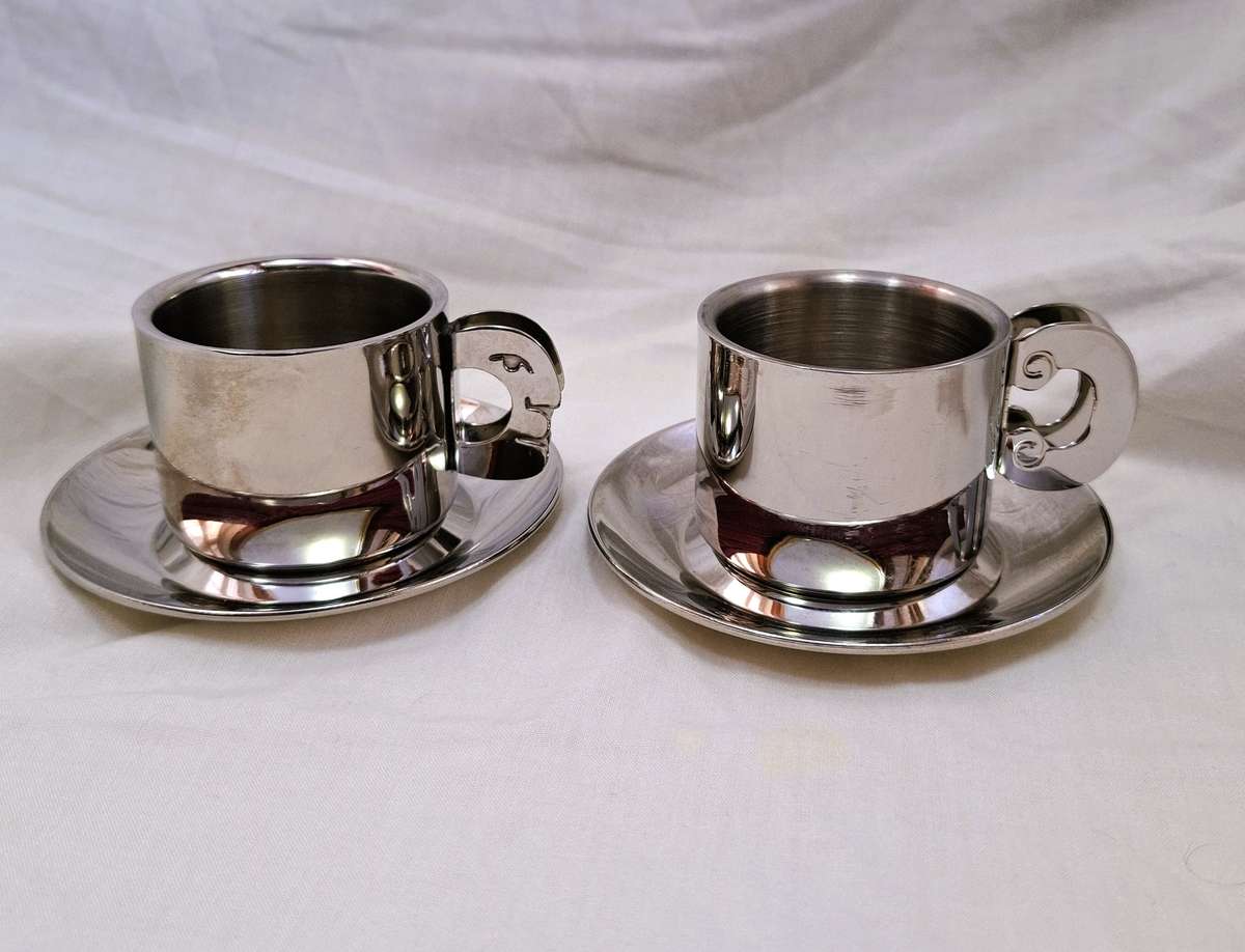 Carrol Boyes Stainless Steel Espresso Cups and Saucers