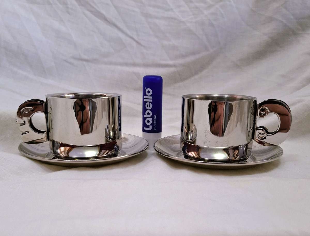 Carrol Boyes Stainless Steel Espresso Cups and Saucers