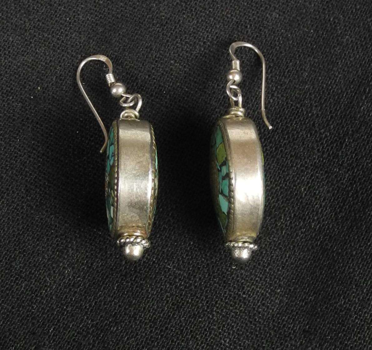 Vintage Turquoise and Tibetan Silver Drop Earrings