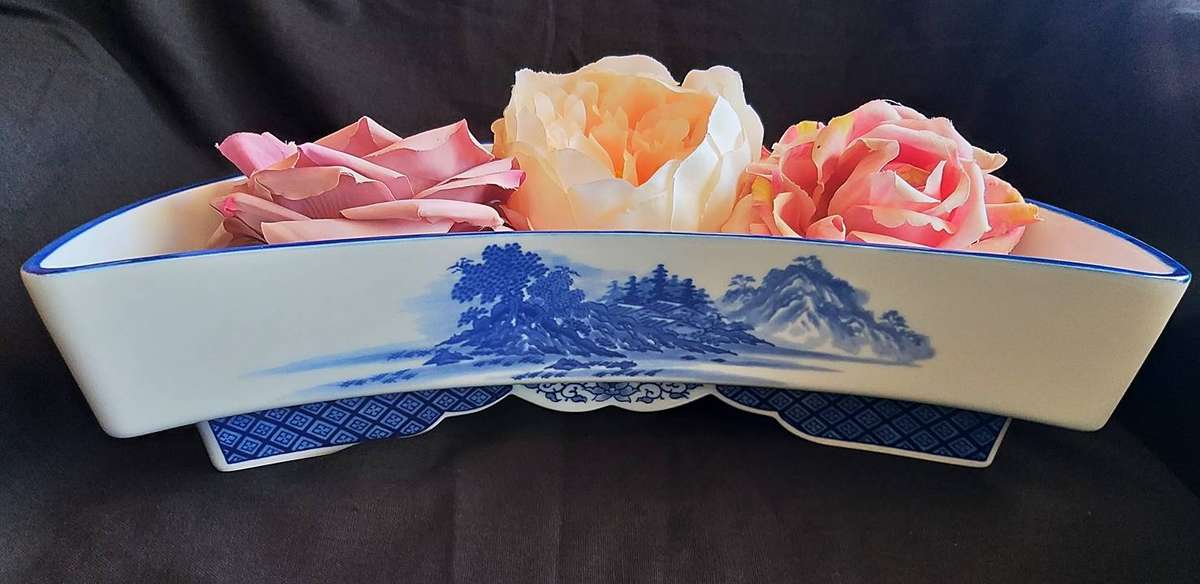 Vintage Japanese Porcelain Crescent-shaped Vase