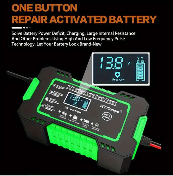 Car Battery charger - 12V 6A Intelligent Pulse Repair Charger with LCD Display