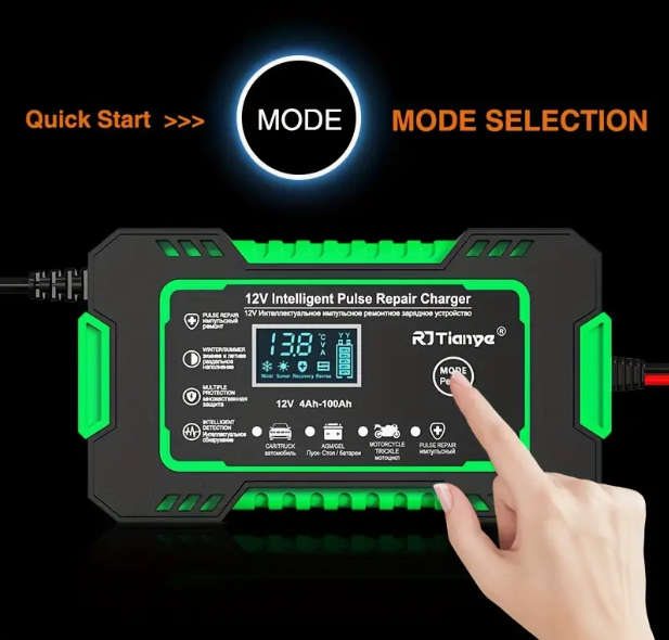 Car Battery charger - 12V 6A Intelligent Pulse Repair Charger with LCD Display