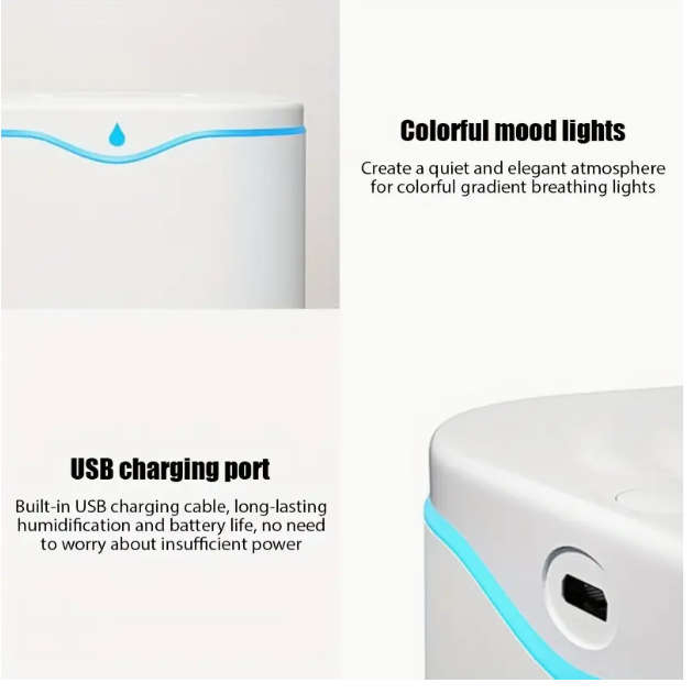 Portable Cool Mist Humidifier with 2 Mist Modes, 7-Color Light, and Auto Shut-Off