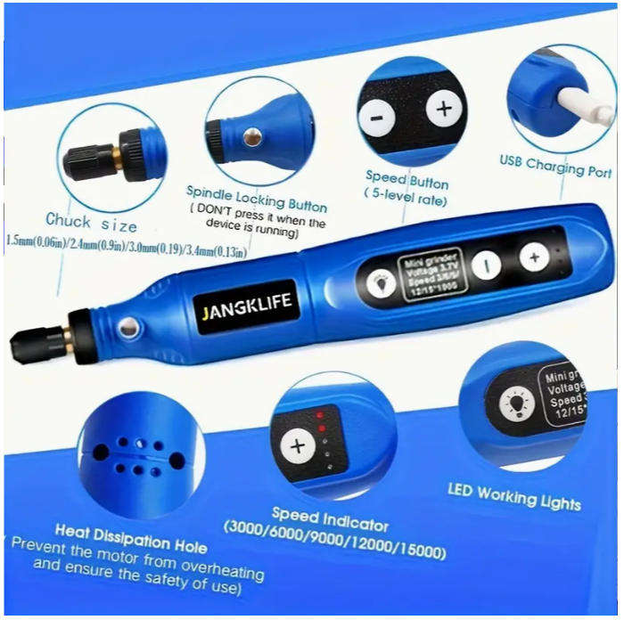 61pcs Cordless Rotary Tool Sanding Tool Kit Rechargeable Engraving Pen with Battery