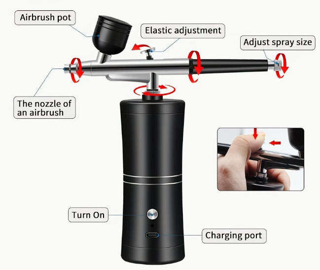 Airbrush Portable Air Compressor Nano Fog Mist Sprayer - Black
