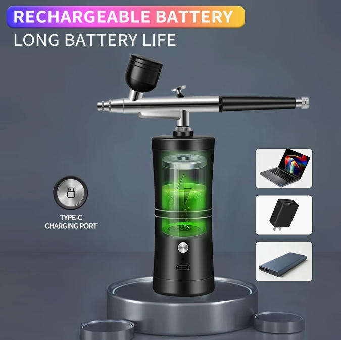 Airbrush Portable Air Compressor Nano Fog Mist Sprayer - Black