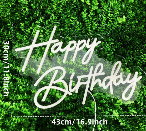 Dimmable Happy Birthday Neon Sign - USB Powered LED Wall Decor Light  - Warm white