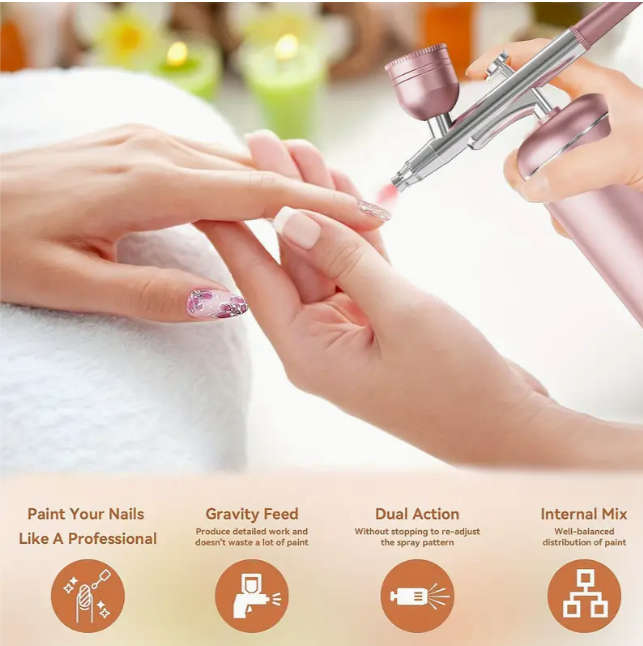 High-Pressure Cordless Airbrush Kit Handheld, Rechargeable, 0.3mm Tip - USB Rechargeable, RED