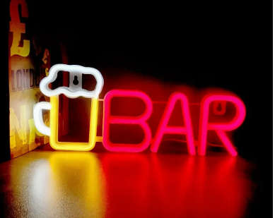 Beer Mug BAR Neon Sign, LED Neon Bar (Approx. 35.5x14.5cm), Battery/USB Powered - Red & White