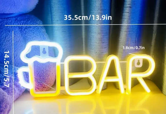 Beer Mug BAR Neon Sign, LED Neon Bar (Approx. 35.5x14.5cm), Battery/USB Powered - Red & White