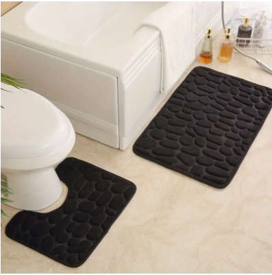 Toilet Bathroom Mat set - BLACK 2 Piece