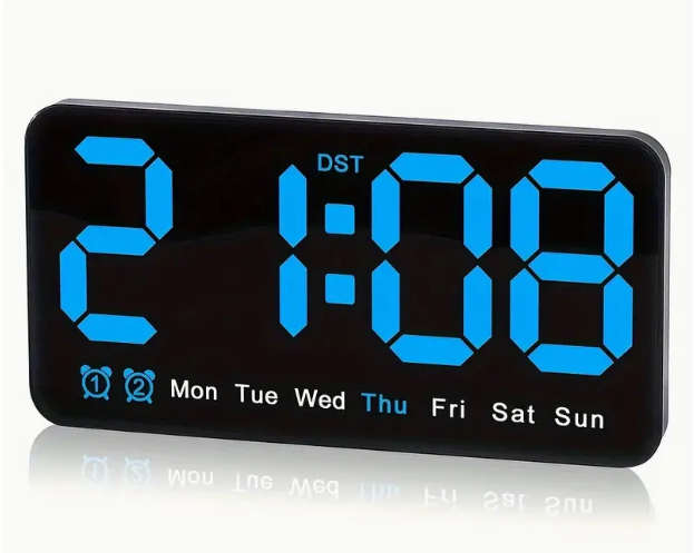 Digital Alarm Clock Wall Display, 24.13cm LED Display Clock with Dual Alarm, DST, - Blue Display