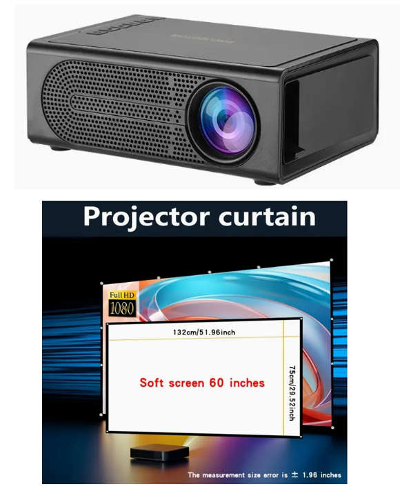 Compact HD Projector for Home Theater Smartphone Screen Mirroring, Portable Design + Screen