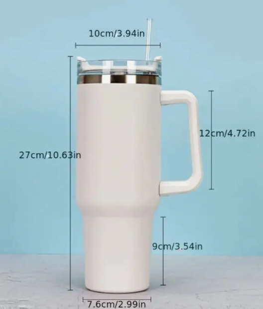 40oz Stainless Steel Tumbler with Lid, Insulated Travel Mug with Handle - White