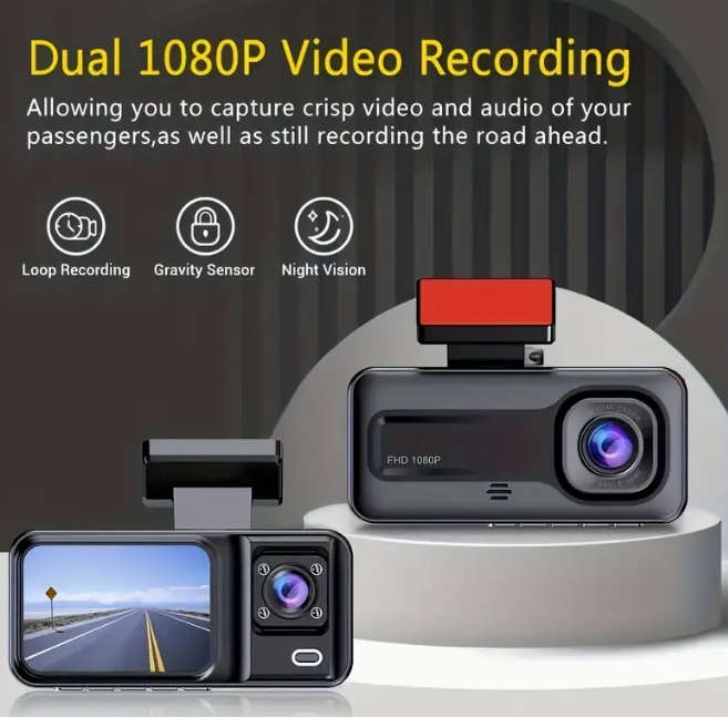 3-Lens Car DVR, HD 1080P Dash Cam, Video Recorder for Parking Surveillance  Infrared Night Vision
