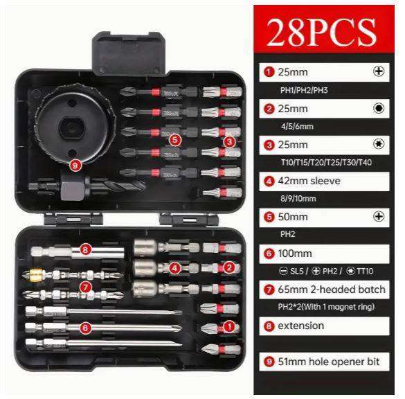27PCS Screwdriver Drill Bit Set Power Tool Set Tool Box Kit Drill Bit Set for Wood Metal Steel