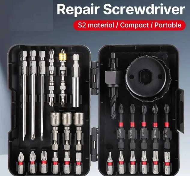 27PCS Screwdriver Drill Bit Set Power Tool Set Tool Box Kit Drill Bit Set for Wood Metal Steel