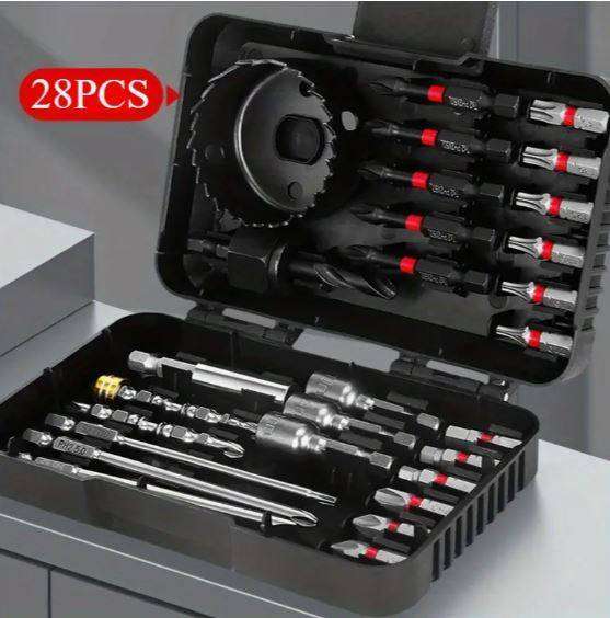 27PCS Screwdriver Drill Bit Set Power Tool Set Tool Box Kit Drill Bit Set for Wood Metal Steel