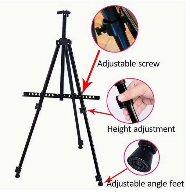 Foldable,Portable Painting Thickened Iron Easel, Adjustable Height with Carrybag