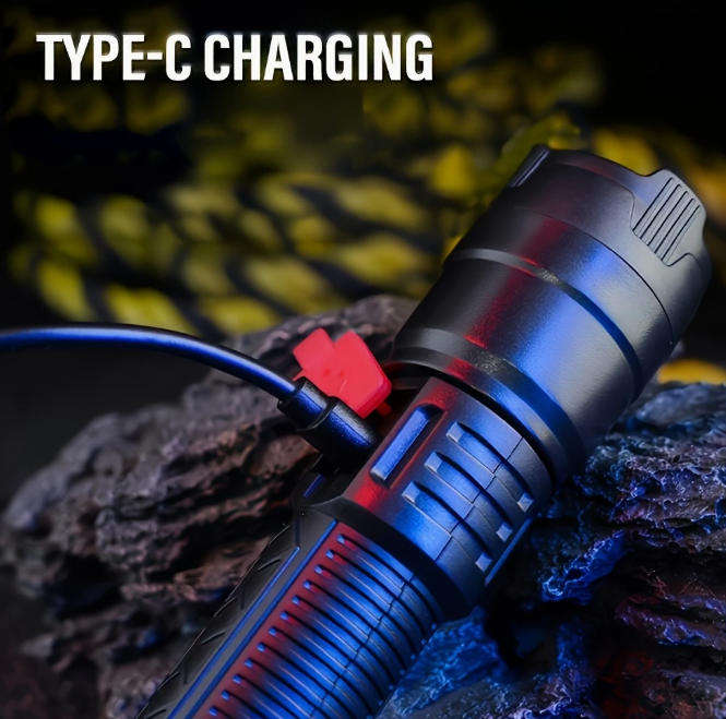 2 Pcs Rechargeable LED Flashlight, Portable with Telescopic Zoom and Power Indicator Light
