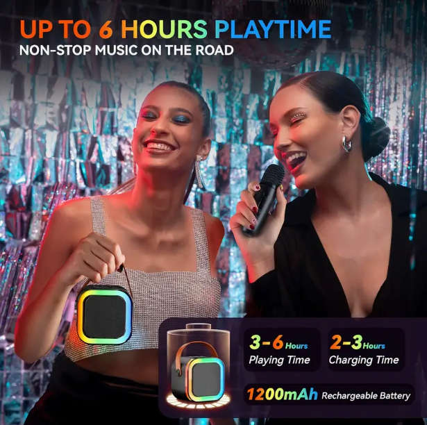 Youngsters's Mini Karaoke Machine, with 2 Wireless Microphones - Black
