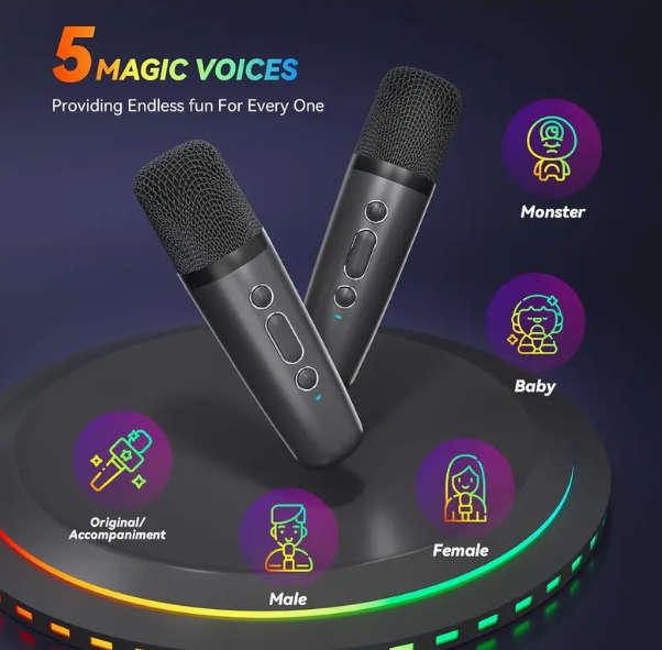 Youngsters's Mini Karaoke Machine, with 2 Wireless Microphones - Black