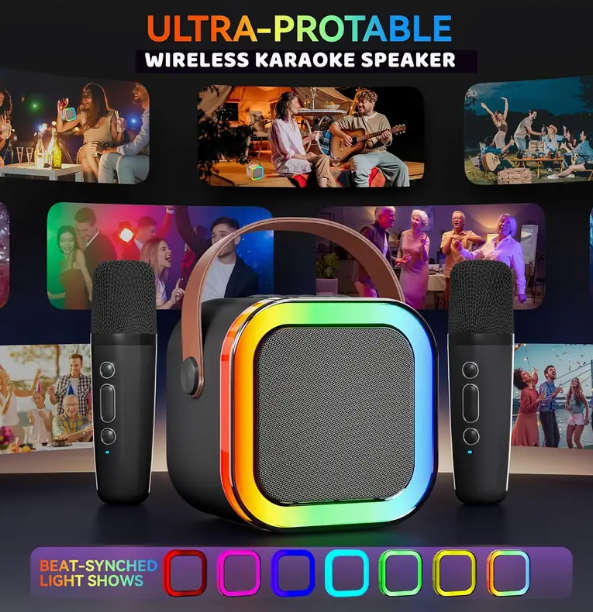 Youngsters's Mini Karaoke Machine, with 2 Wireless Microphones - Black