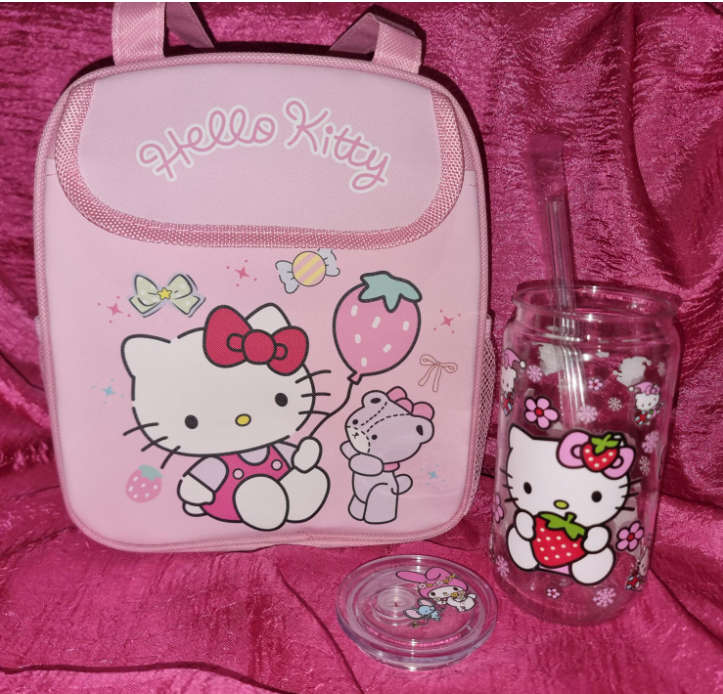 Hello Kitty Insulated Lunchbag with Heavy Duty Plastic Cup, Lid & Straw