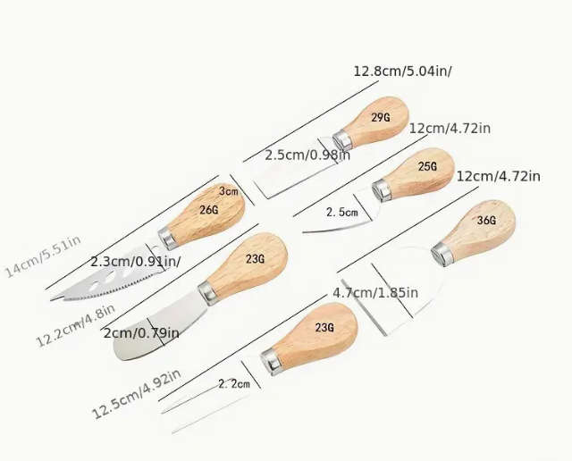 Stainless Steel Cheese Knife and Fork Six Piece Set with Rubber Wooden Handle knives