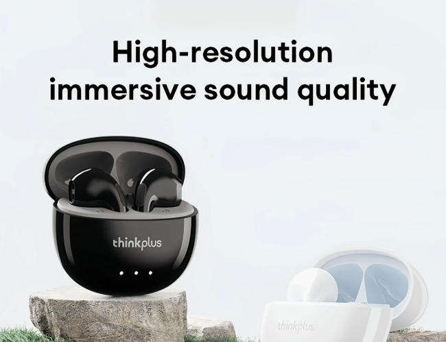 Thinkplus LP2PRO Wireless Earbuds - Hi-Fi Stereo Sound, Ergonomic Design, USB-C Charging - BLACK