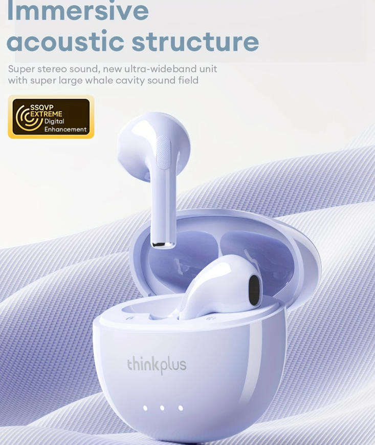 Thinkplus LP2PRO Wireless Earbuds - Hi-Fi Stereo Sound, Ergonomic Design, USB-C Charging - BLACK