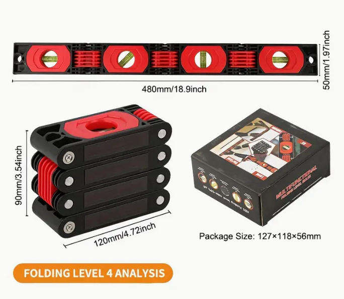 Versatile Multi-Angle Folding Level - High Precision, Magnetic, for Home Decor & Woodworking Project