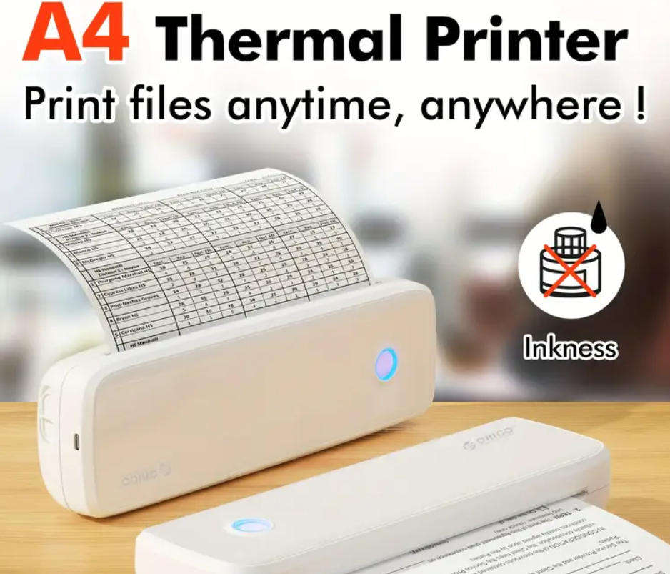 Orico Compact Portable Wireless A4 Thermal Printer - USB Rechargeable (18650 Lithium Battery)