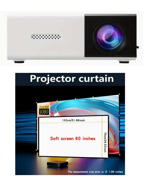 Compact HD Projector for Home Theater Smartphone Screen Mirroring, Portable Design + Screen