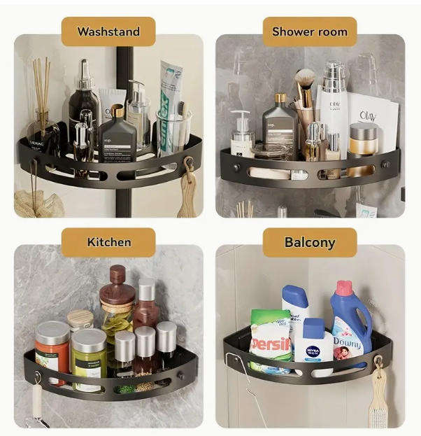 3pcs Black Plastic Corner Shelves, Wall-Mounted Triangular Storage Rack, Space-Saving Organizer