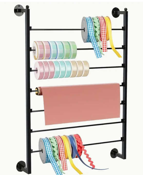 7-Layer Black Metal Ribbon Storage Box - Wall-Hanging for Craft Room * Display Unit rail