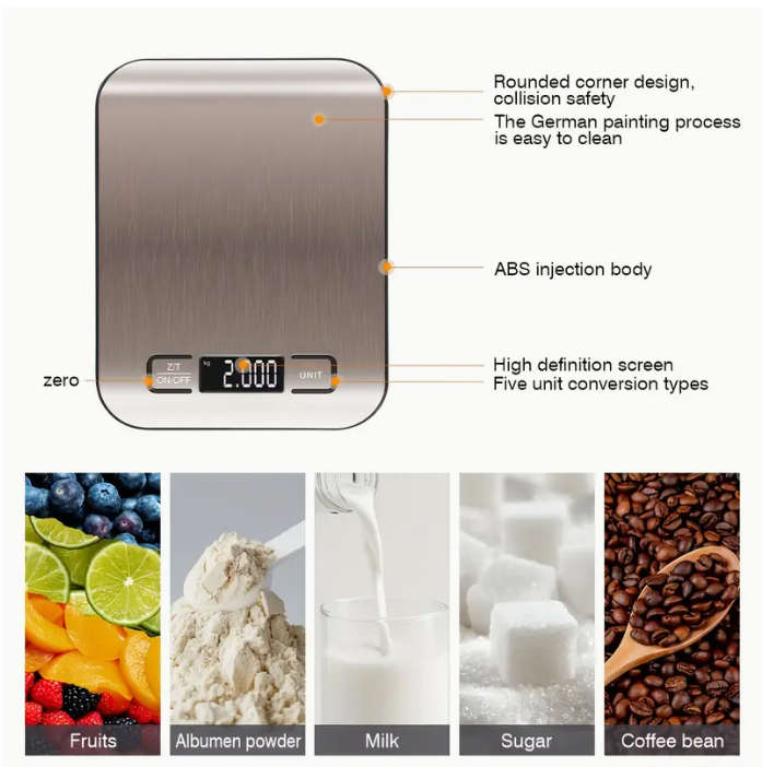 Digital Kitchen Scale-11.02 Lbs/1G Precision Weighing Tool with LCD Screen, Stainless Steel