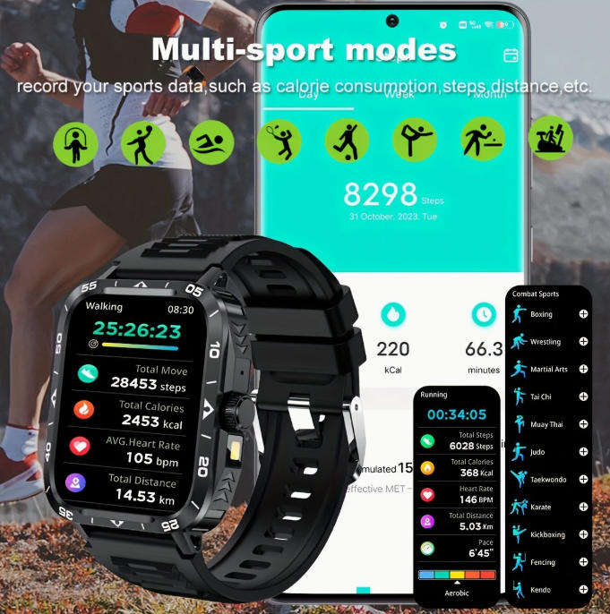Smart Watch (Answer/Call) Outdoor Sports Watch LED Altimeter Barometer 100+Sports Mode