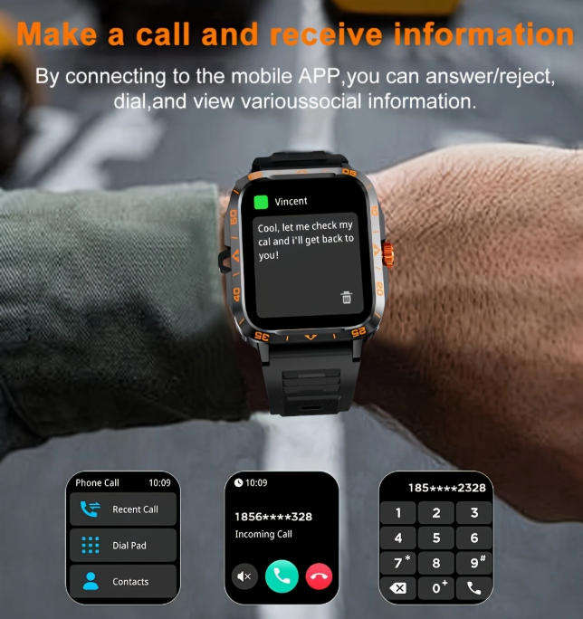 Smart Watch (Answer/Call) Outdoor Sports Watch LED Altimeter Barometer 100+Sports Mode